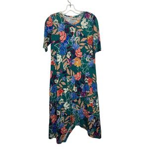 Logo by Lori Goldstein Womens XXS Maxi Dress Green Floral Asymmetrical Hem